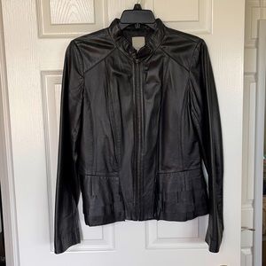 Halogen Collarless Leather Jacket